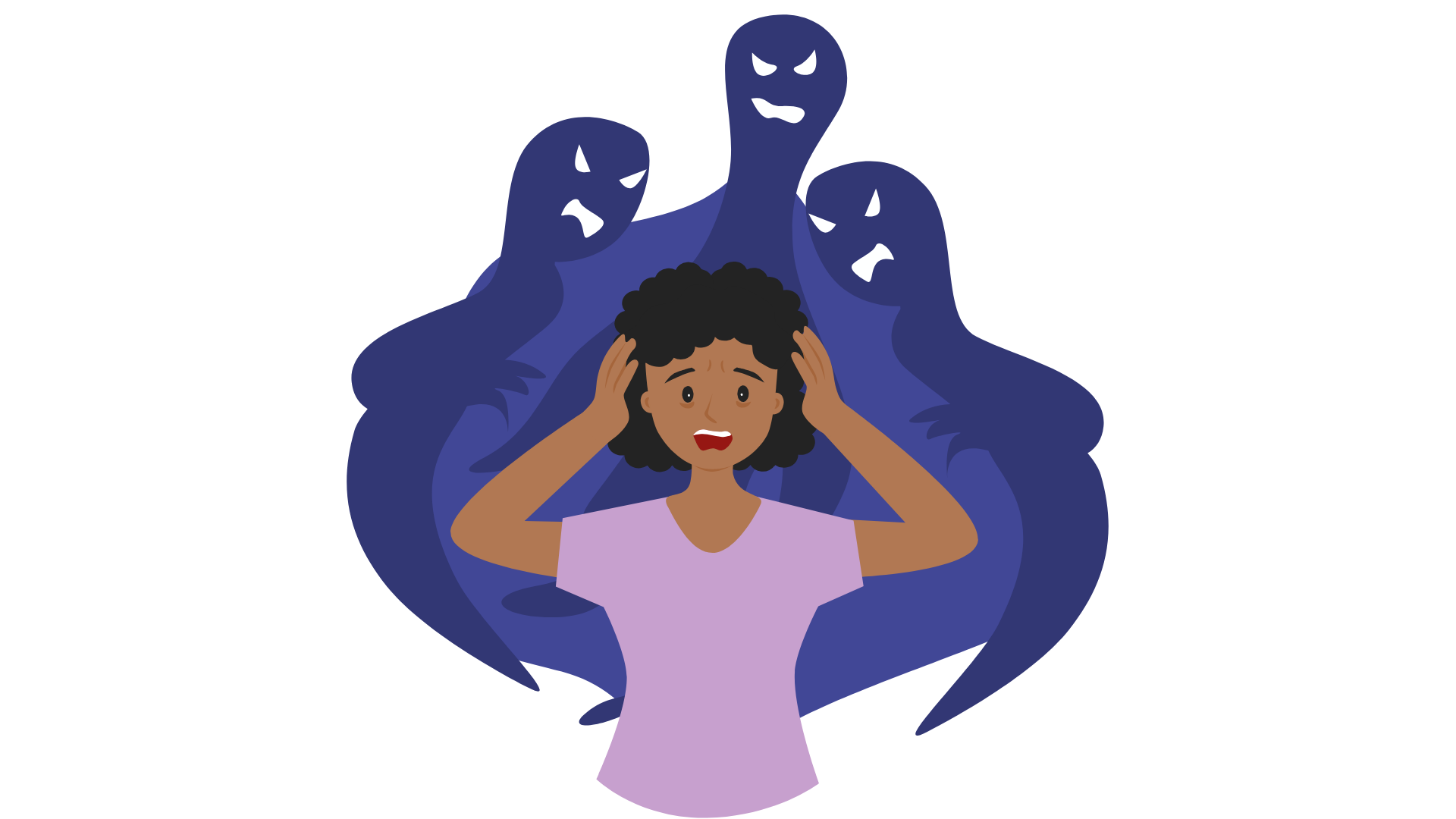 Illustration of a teen experiencing unusual, fearful, or confused thinking