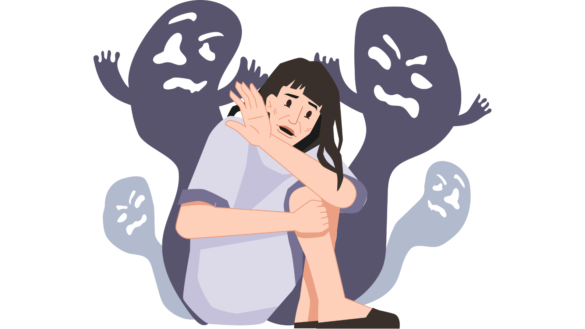 Illustration of a teen who appears to hear or see things others don't